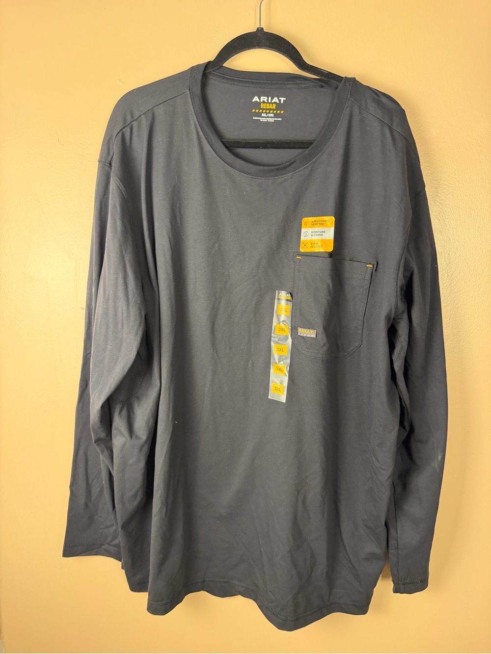 Ariat NWT rebar Men's Long Sleeve Pocket Tee - black